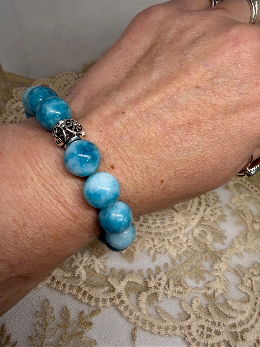 OOAK Blue Ocean Jade 10mm Beaded Bracelet | Elevated Maximalist Calming Stone
